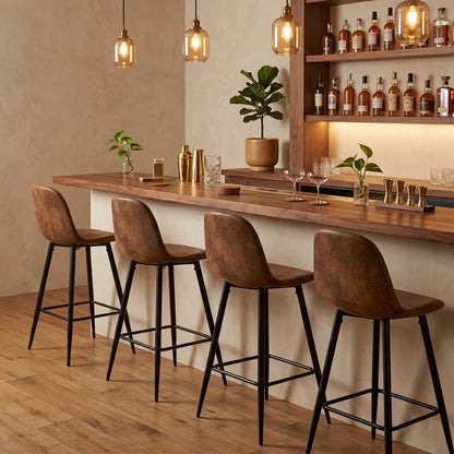 Set de 2 Bancos Altos para Barra de Cocina o Bar con Diseño Ergonómico Uso Interior Tapizado PU Café