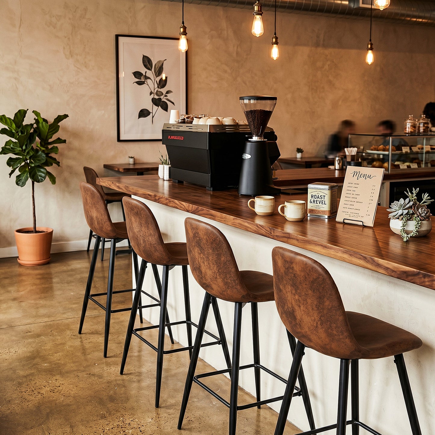 Set de 2 Bancos Altos para Barra de Cocina o Bar con Diseño Ergonómico Uso Interior Tapizado PU Café