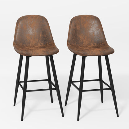 Set de 2 Bancos Altos para Barra de Cocina o Bar con Diseño Ergonómico Uso Interior Tapizado PU Café