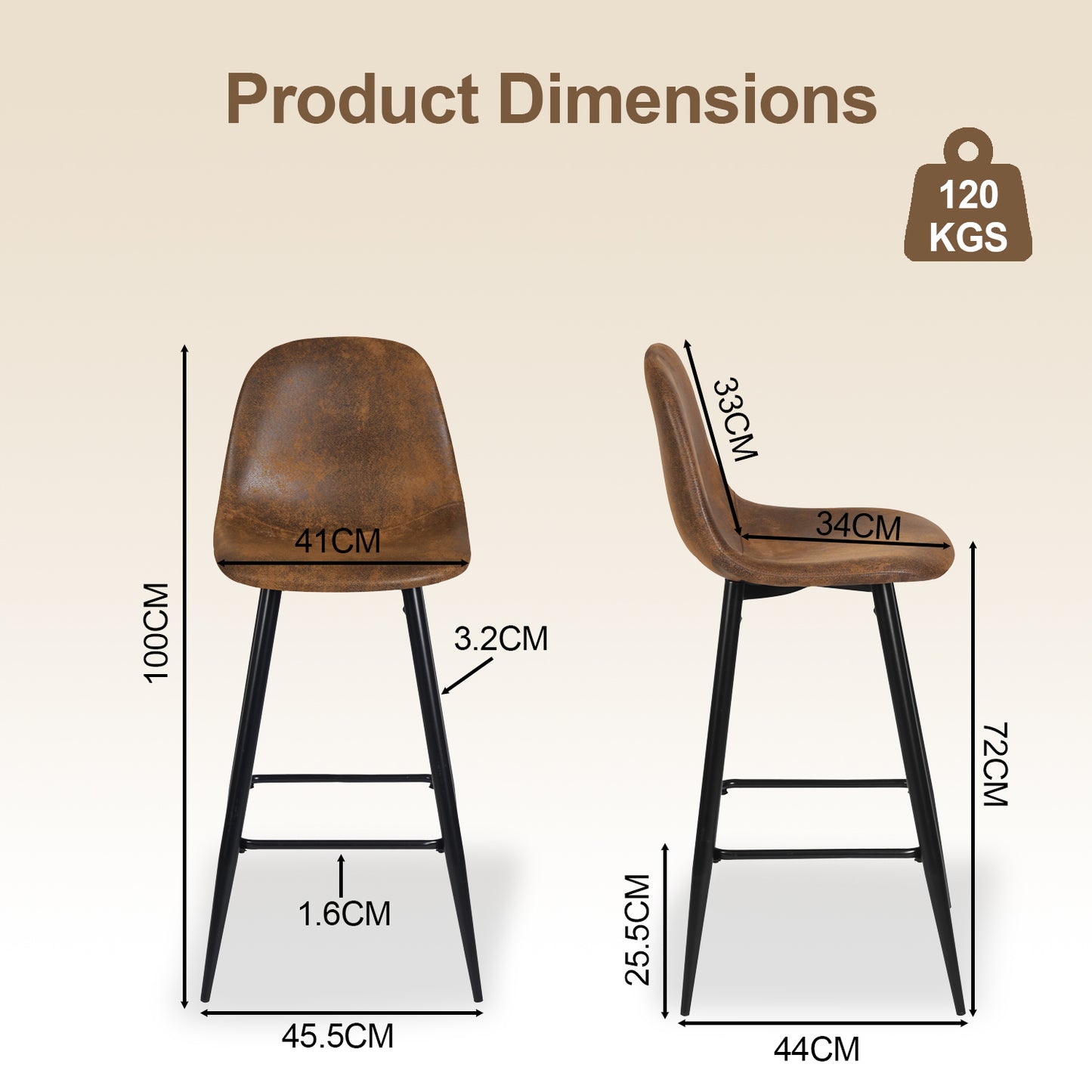 Set de 2 Bancos Altos para Barra de Cocina o Bar con Diseño Ergonómico Uso Interior Tapizado PU Café