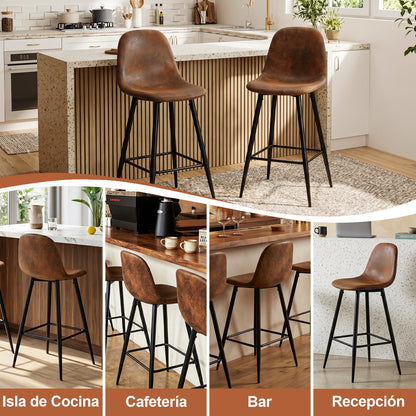Set de 2 Bancos Altos para Barra de Cocina o Bar con Diseño Ergonómico Uso Interior Tapizado PU Café