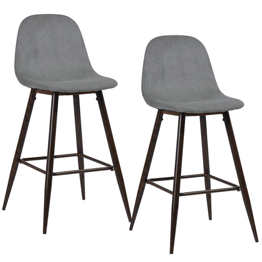 Conjunto de 2 Sillas de Bar de Cocina Interior Sin Brazos, Taburetes de Respaldo Alto con Asiento Tapizado y Patas de Metal Gris