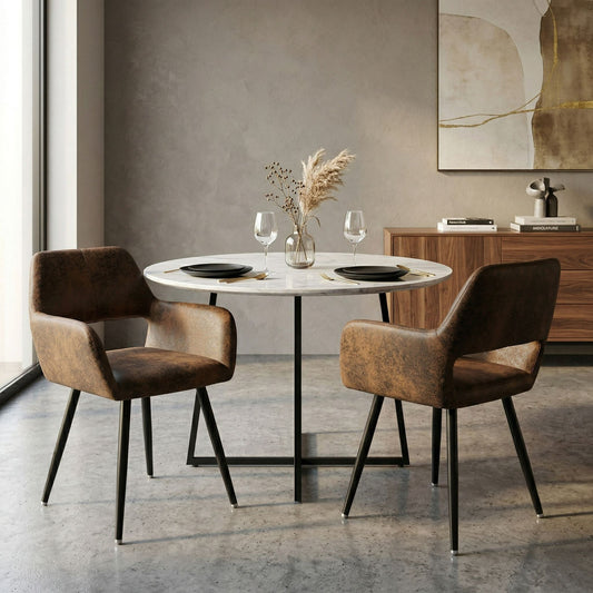 Set de 2 Sillas Decorativas Vintage para Comedor o Sala con Descansabrazos Tapizadas en Piel Sintética Café