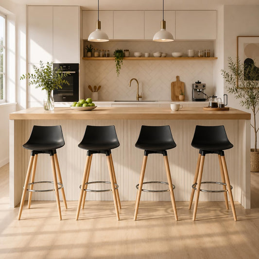 Set de 2 Bancos de Bar Modernos y Cómodos Estilo Nórdico Minimalista - Negro