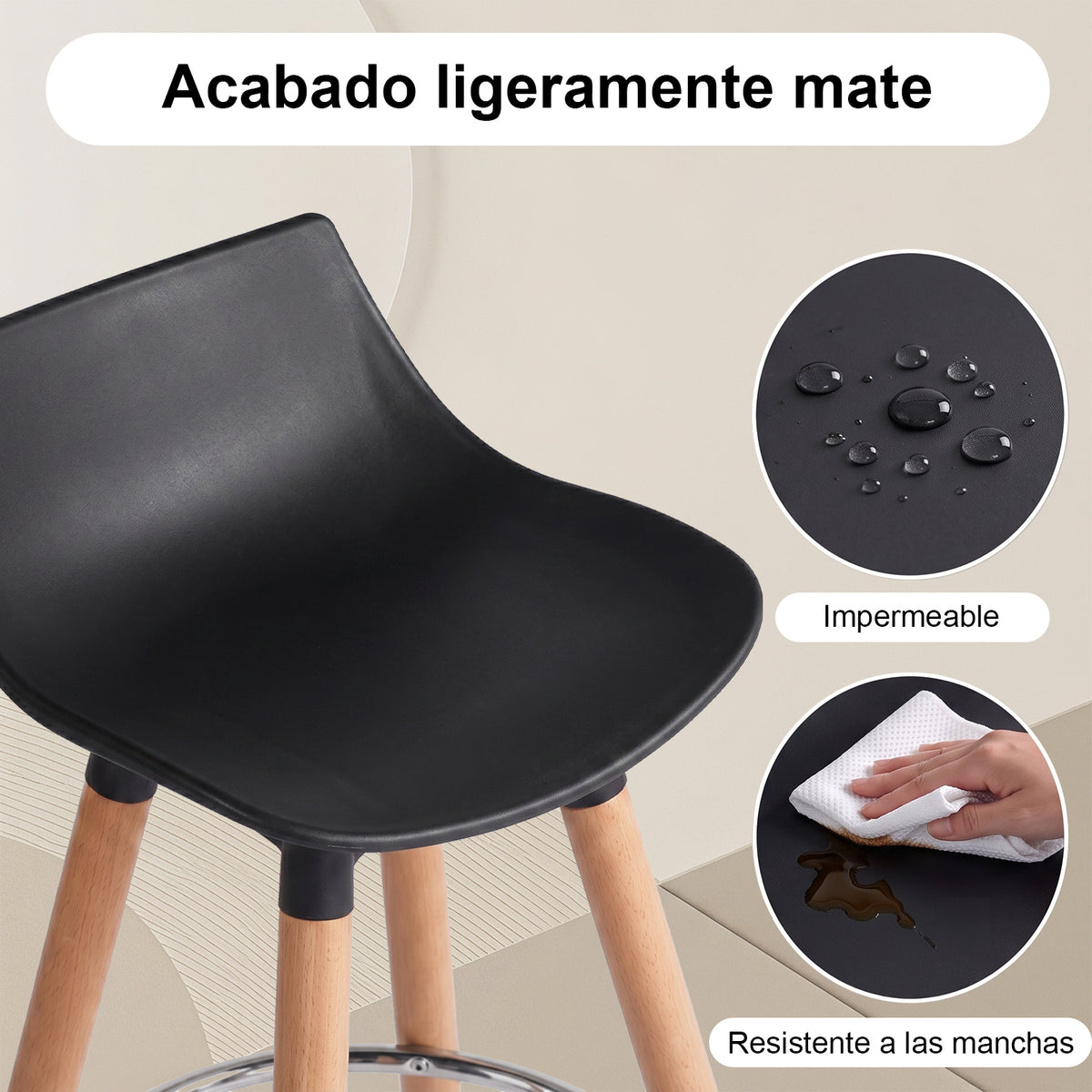 Set de 2 Bancos de Bar Modernos y Cómodos Estilo Nórdico Minimalista - Negro