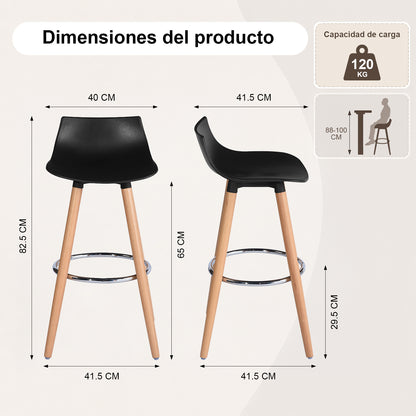 Set de 2 Bancos de Bar Modernos y Cómodos Estilo Nórdico Minimalista - Negro