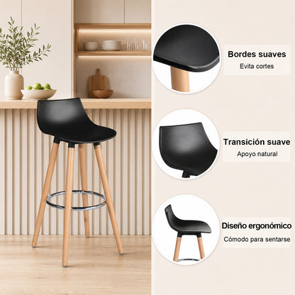 Set de 2 Bancos de Bar Modernos y Cómodos Estilo Nórdico Minimalista - Negro