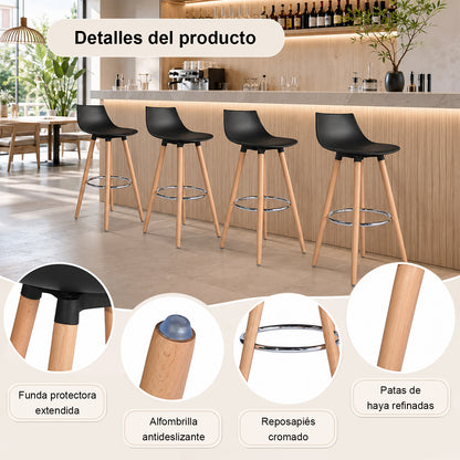 Set de 2 Bancos de Bar Modernos y Cómodos Estilo Nórdico Minimalista - Negro
