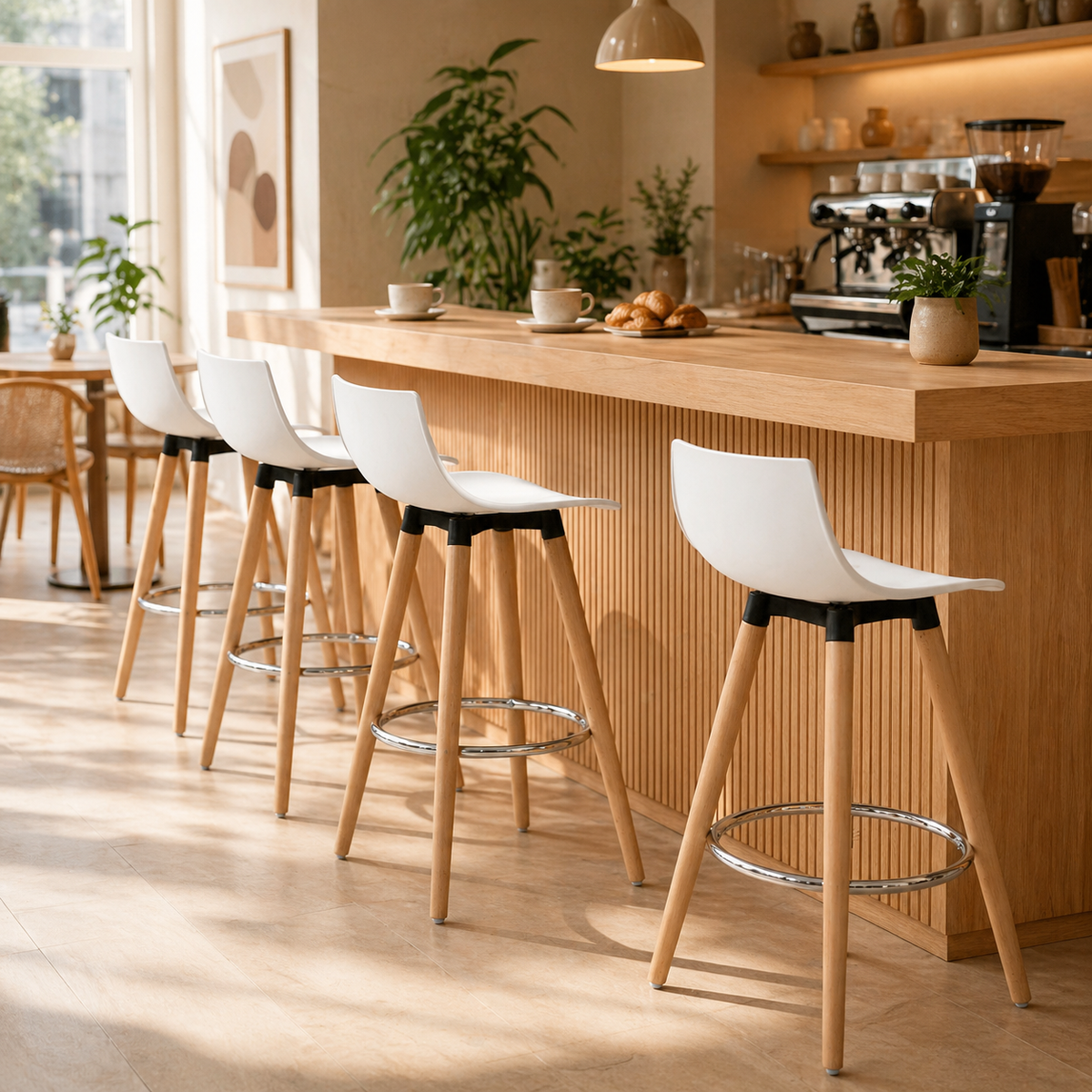 Set de 2 Bancos de Bar Modernos y Cómodos Estilo Nórdico Minimalista - Blanco