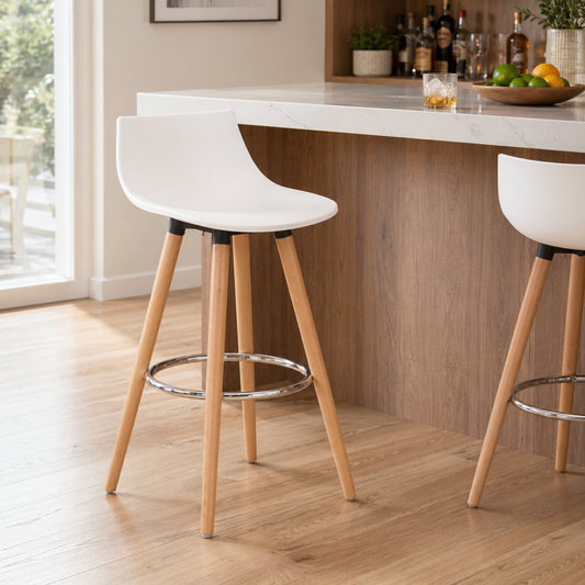 Set de 2 Bancos de Bar Modernos y Cómodos Estilo Nórdico Minimalista - Blanco