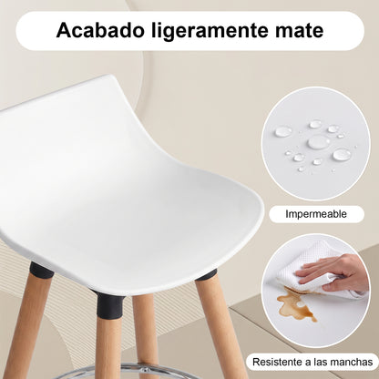 Set de 2 Bancos de Bar Modernos y Cómodos Estilo Nórdico Minimalista - Blanco