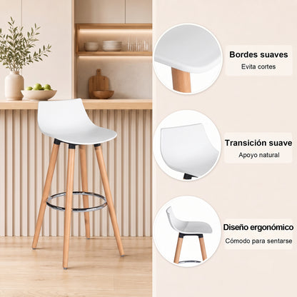 Set de 2 Bancos de Bar Modernos y Cómodos Estilo Nórdico Minimalista - Blanco