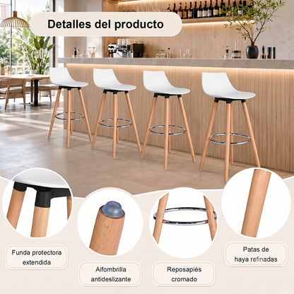 Set de 2 Bancos de Bar Modernos y Cómodos Estilo Nórdico Minimalista - Blanco