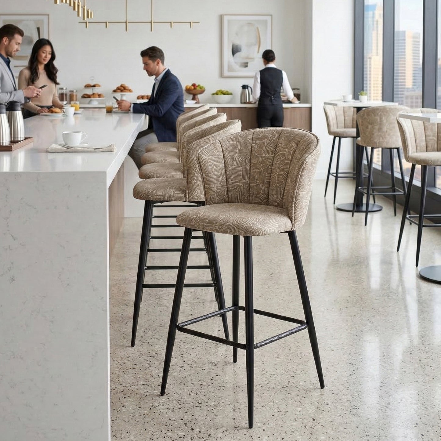 Cyber FurnitureR Conjunto de 2 sillas de Bar de Cocina Beige