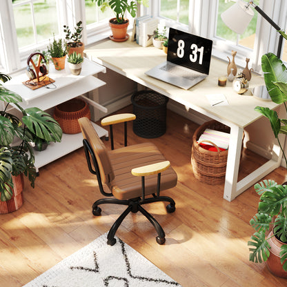 Silla de Oficina en Casa,Silla de Trabajo Giratoria de Cuero de PU con Respaldo Bajo y Brazos Marrón