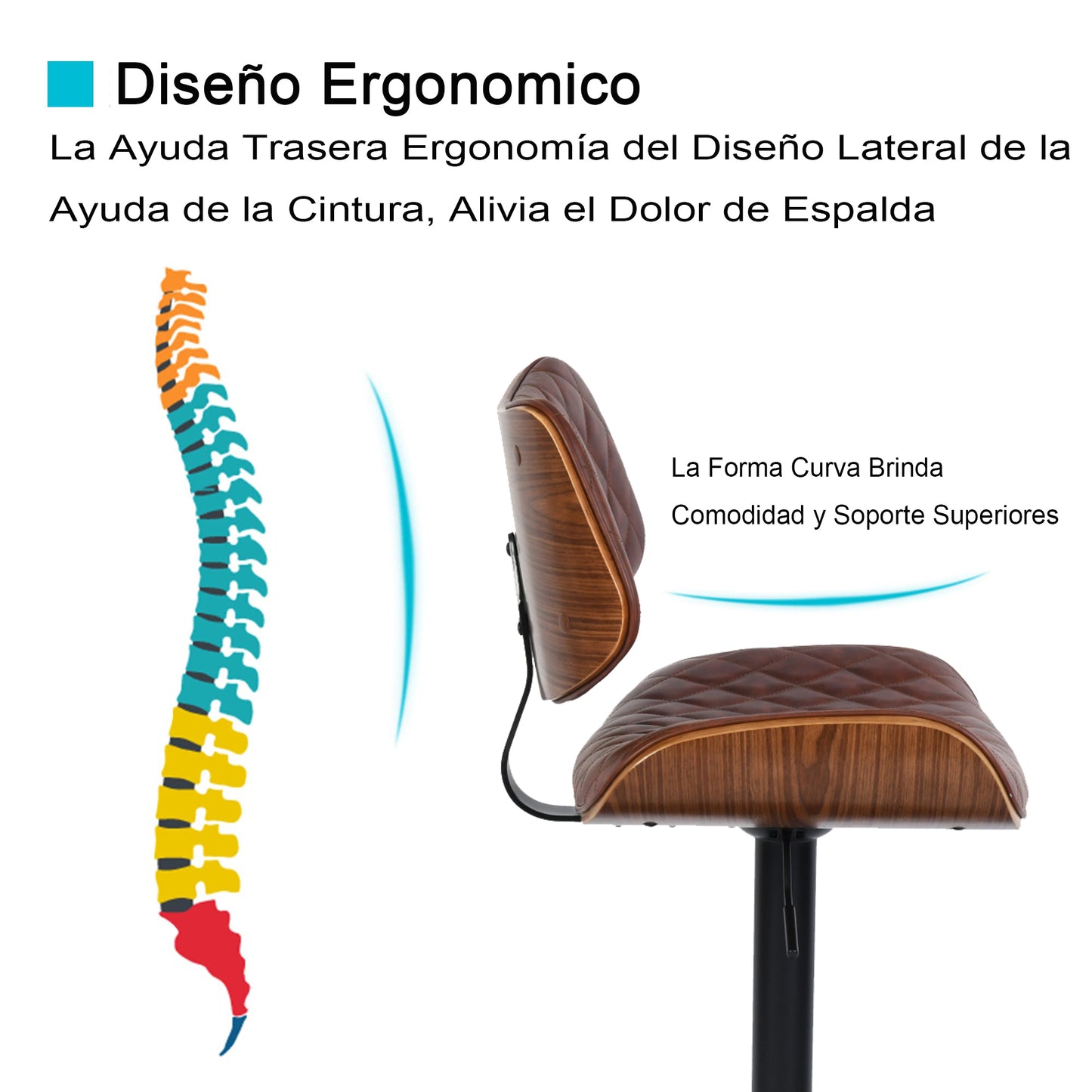 Set de 1 Taburetes de Bar Giratorios Altura Ajustable Cómodo Asiento y Respaldo Tapizado Piel Sintética PU - Café