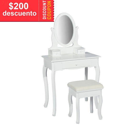 Conjunto de Mesa de Tocadores con Espejo Oval Blanco