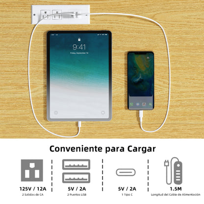 Country House Mesa de Centro Cuadrada con Tomas de Corriente y Puertos USB Blanco y Natural