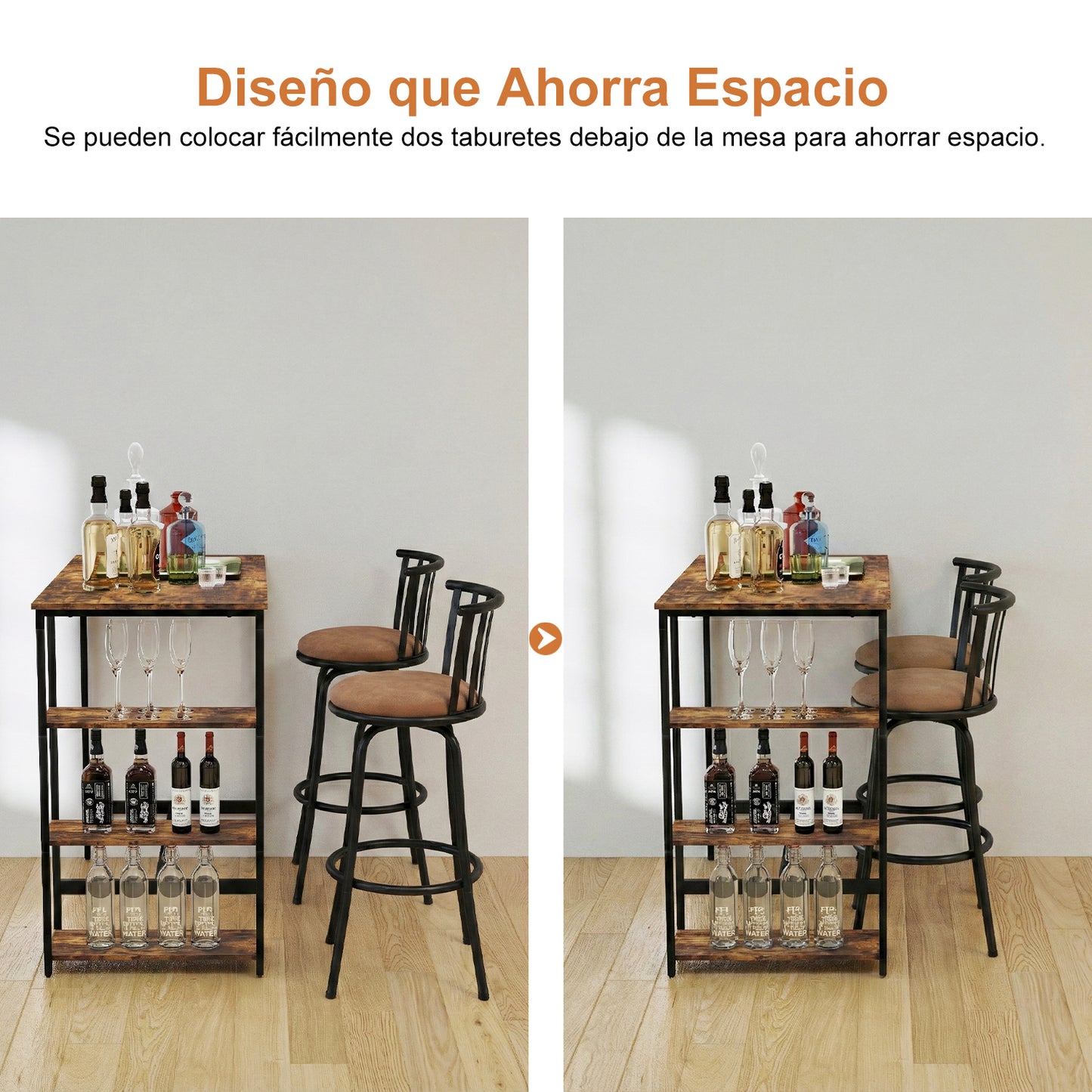 Mesa de Bar con Estructura de Metal Estilo Industrial con Estantes de Madera de Ingeniería