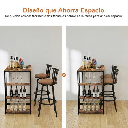 Mesa de Bar con Estructura de Metal Estilo Industrial con Estantes de Madera de Ingeniería