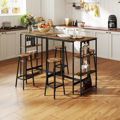 Mesa de Bar con Estructura de Metal Estilo Industrial con Estantes de Madera de Ingeniería