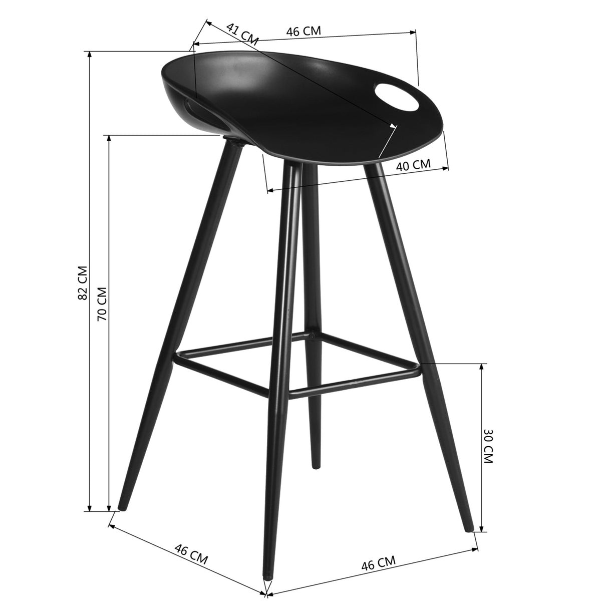 Set de 2 Bancos para Barra Modernos y Contemporáneos con Patas y Asiento PP en Negro