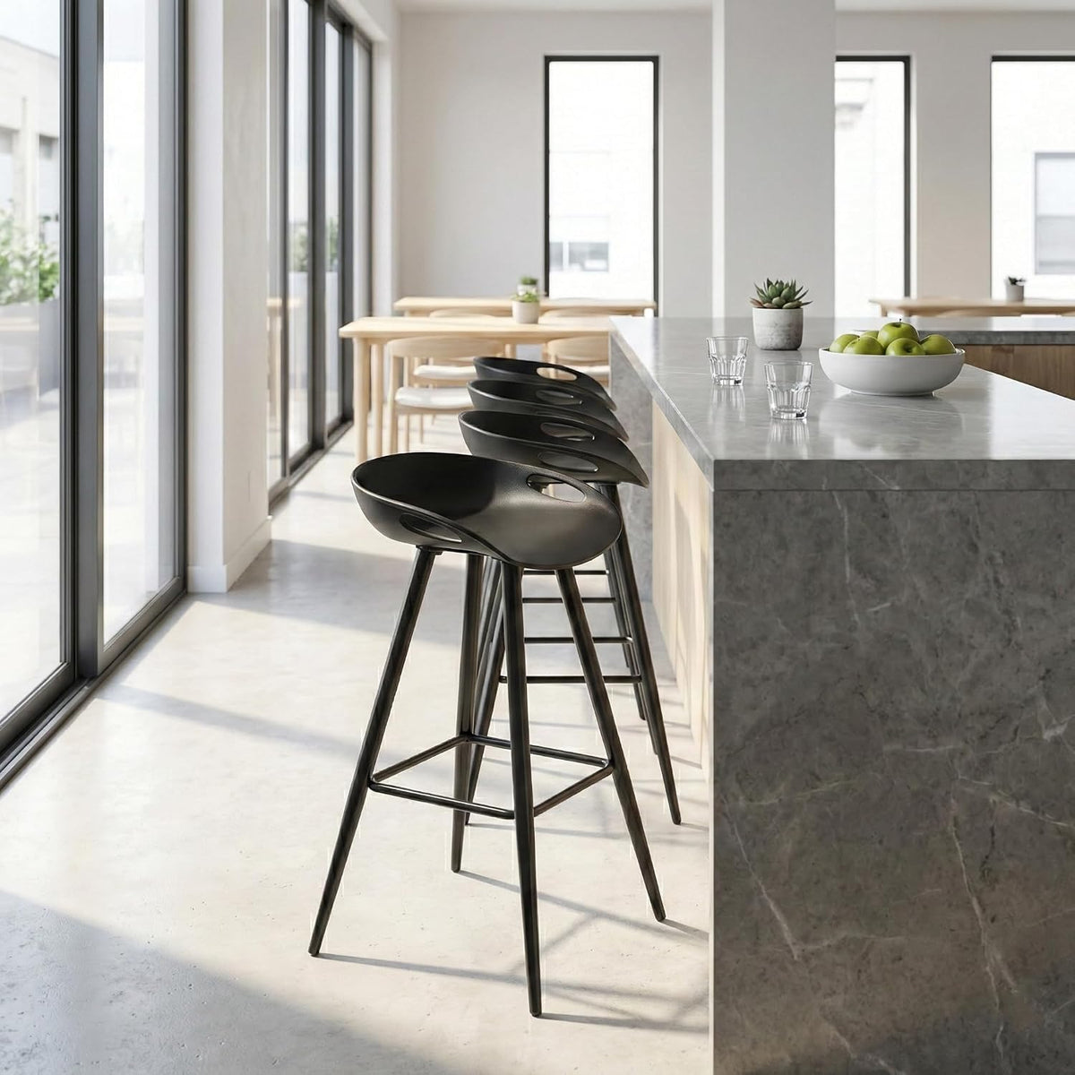 Set de 2 Bancos para Barra Modernos y Contemporáneos con Patas y Asiento PP en Negro