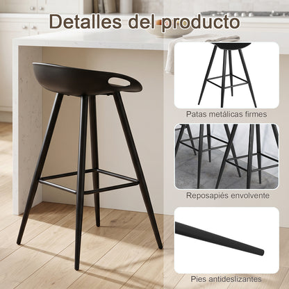 Set de 2 Bancos para Barra Modernos y Contemporáneos con Patas y Asiento PP en Negro