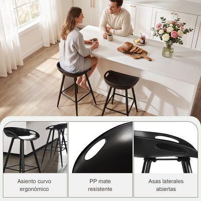 Set de 2 Bancos para Barra Modernos y Contemporáneos con Patas y Asiento PP en Negro