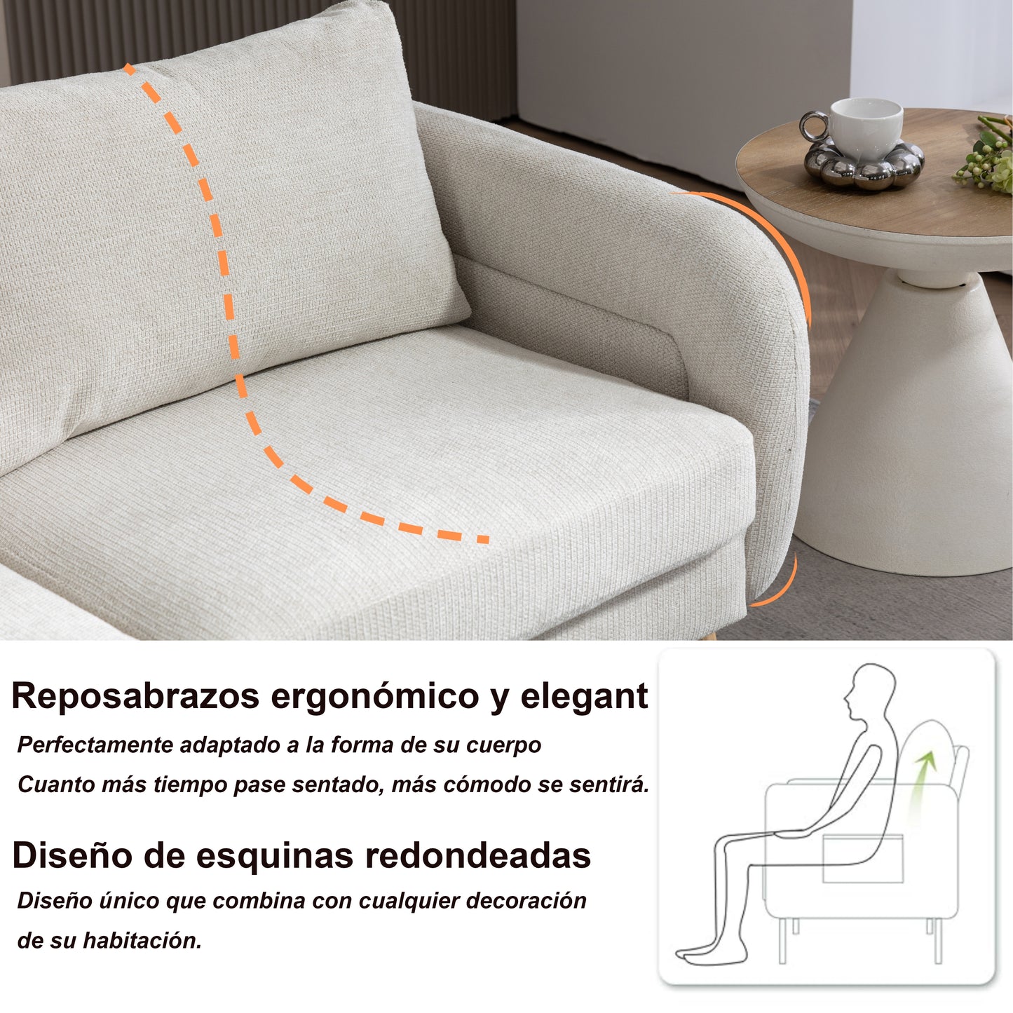 159CM Sofás de Mediados de Siglo para Sala de Estar  Beige