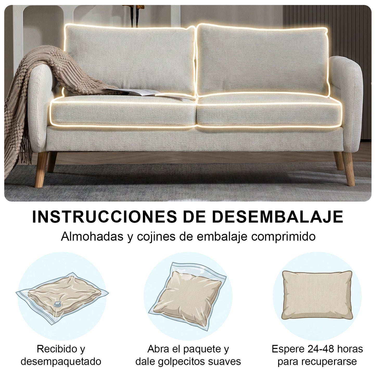 159CM Sofás de Mediados de Siglo para Sala de Estar  Beige