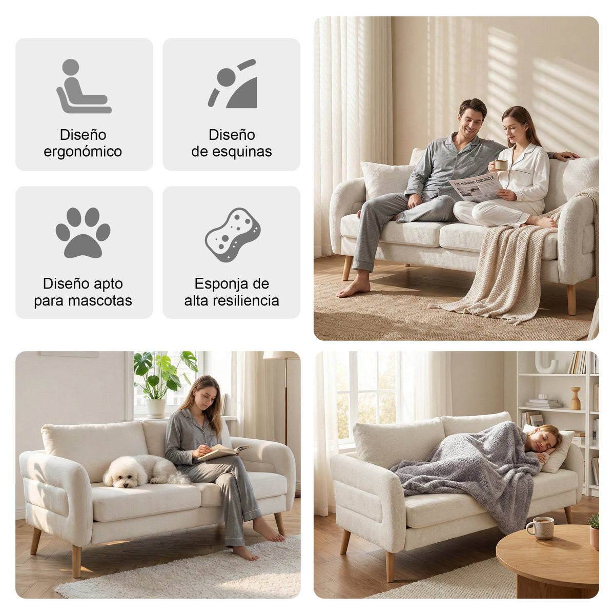 159CM Sofás de Mediados de Siglo para Sala de Estar  Beige
