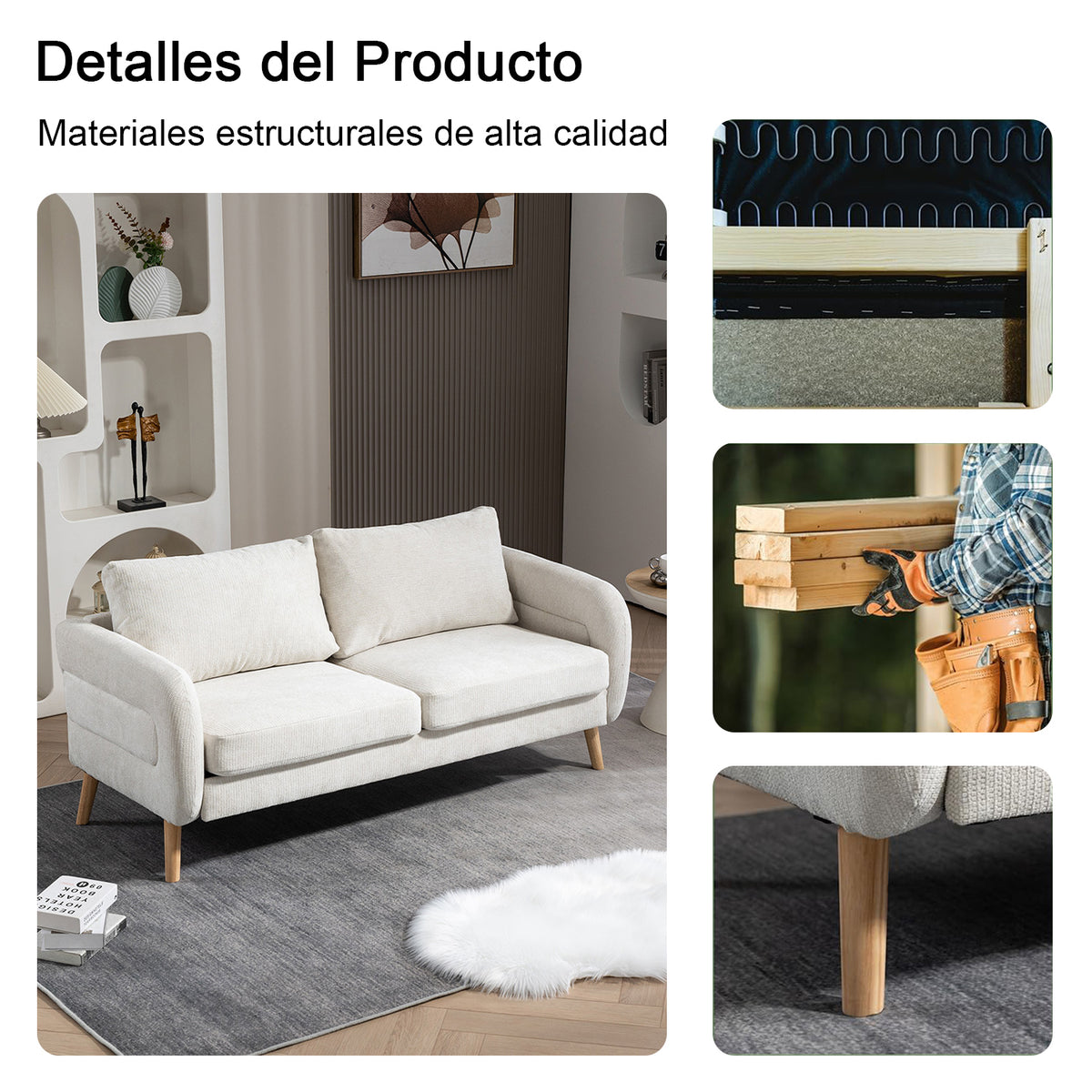 159CM Sofás de Mediados de Siglo para Sala de Estar  Beige