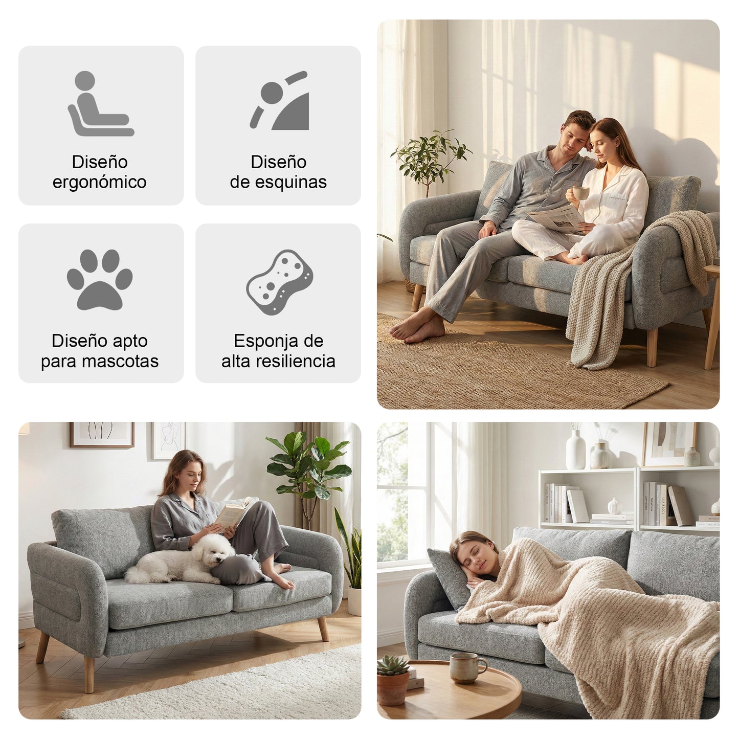 159CM Sofás de Mediados de Siglo para Sala de Estar Gris