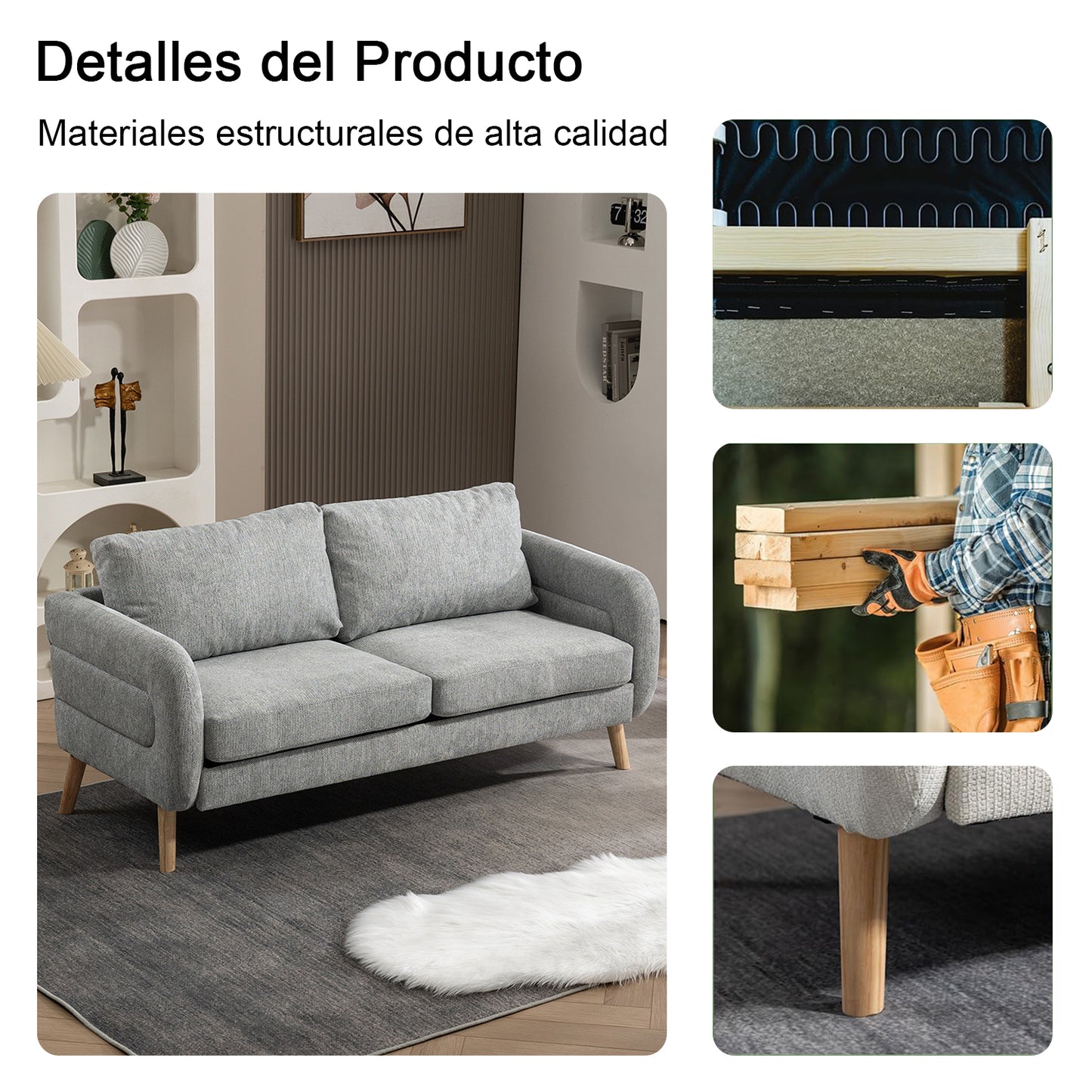 159CM Sofás de Mediados de Siglo para Sala de Estar Gris