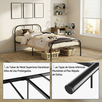 Marco de Cama con Plataforma de Metal de Tamaño Doble con Cabecera Negro