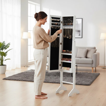 Armario de Gabinete de Joyería de Espejo de Cuerpo Completo Blanco