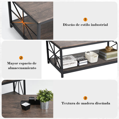 Mesa de Centro Estilo Industrial con Estante de Almacenamiento para Sala de Estar