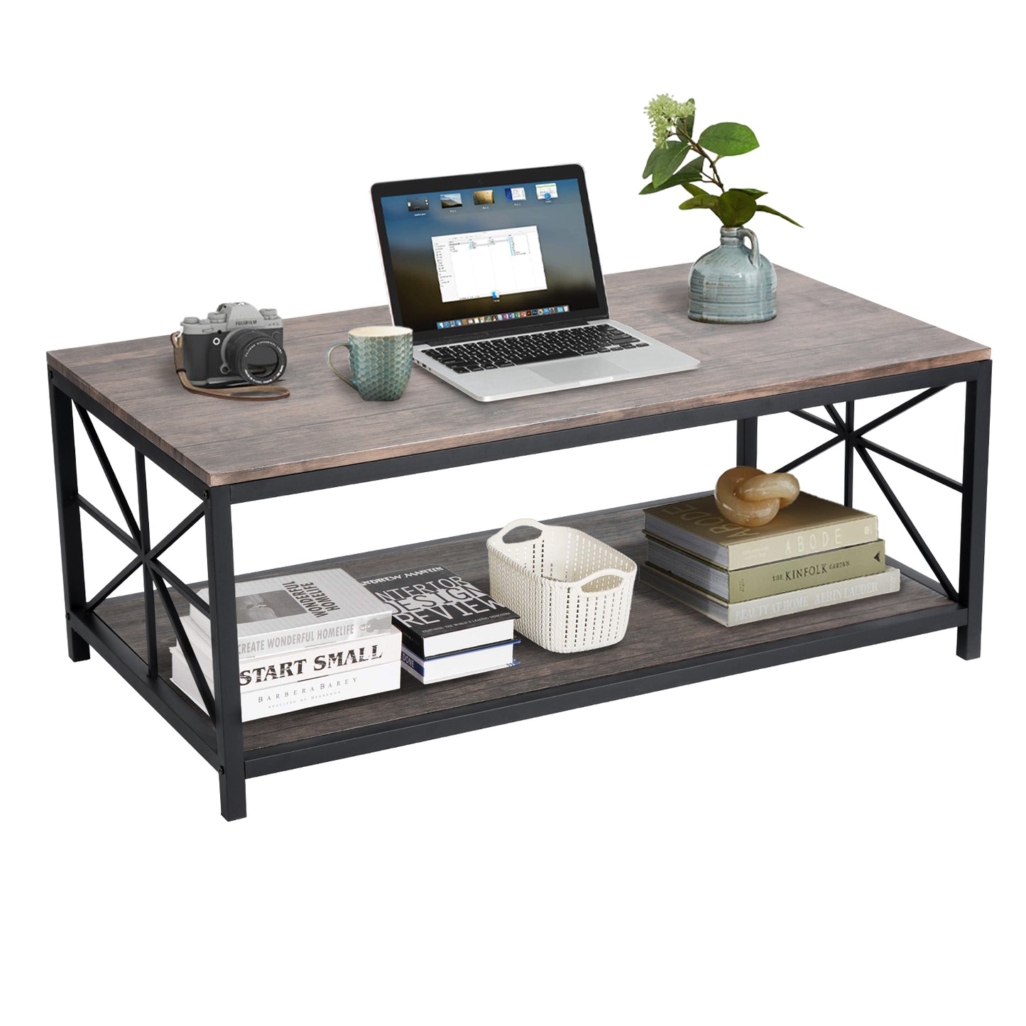 Mesa de Centro Estilo Industrial con Estante de Almacenamiento para Sala de Estar