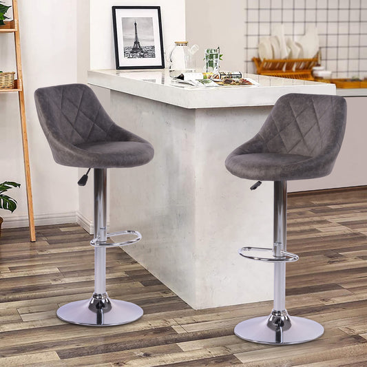 Set de 2 Bancos Giratorios 360˚ con Altura Ajustable Tapizados en Piel Sintética PU Gris Antiguo