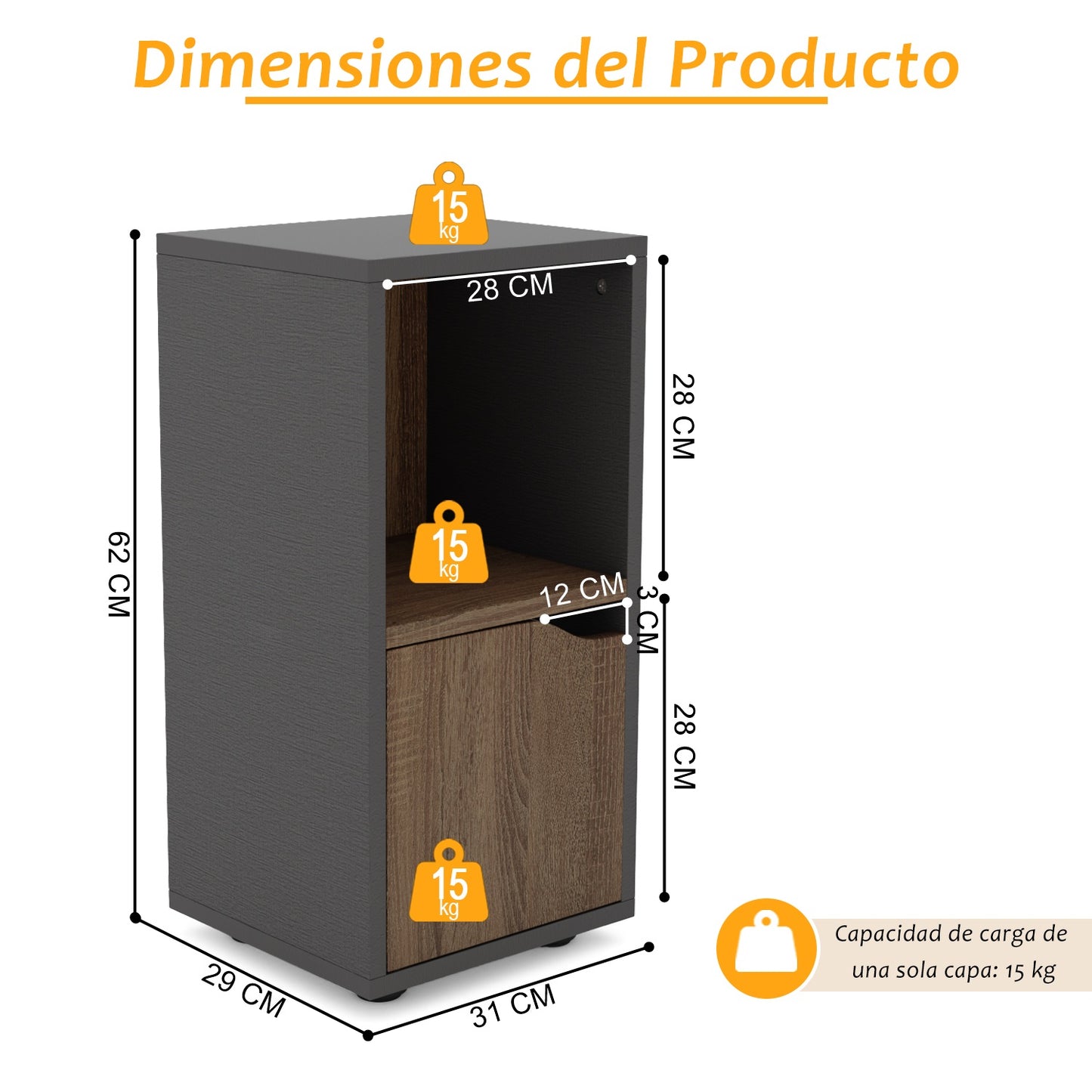 Mesita de Noche de 2 Cubos con Una Puerta Negro