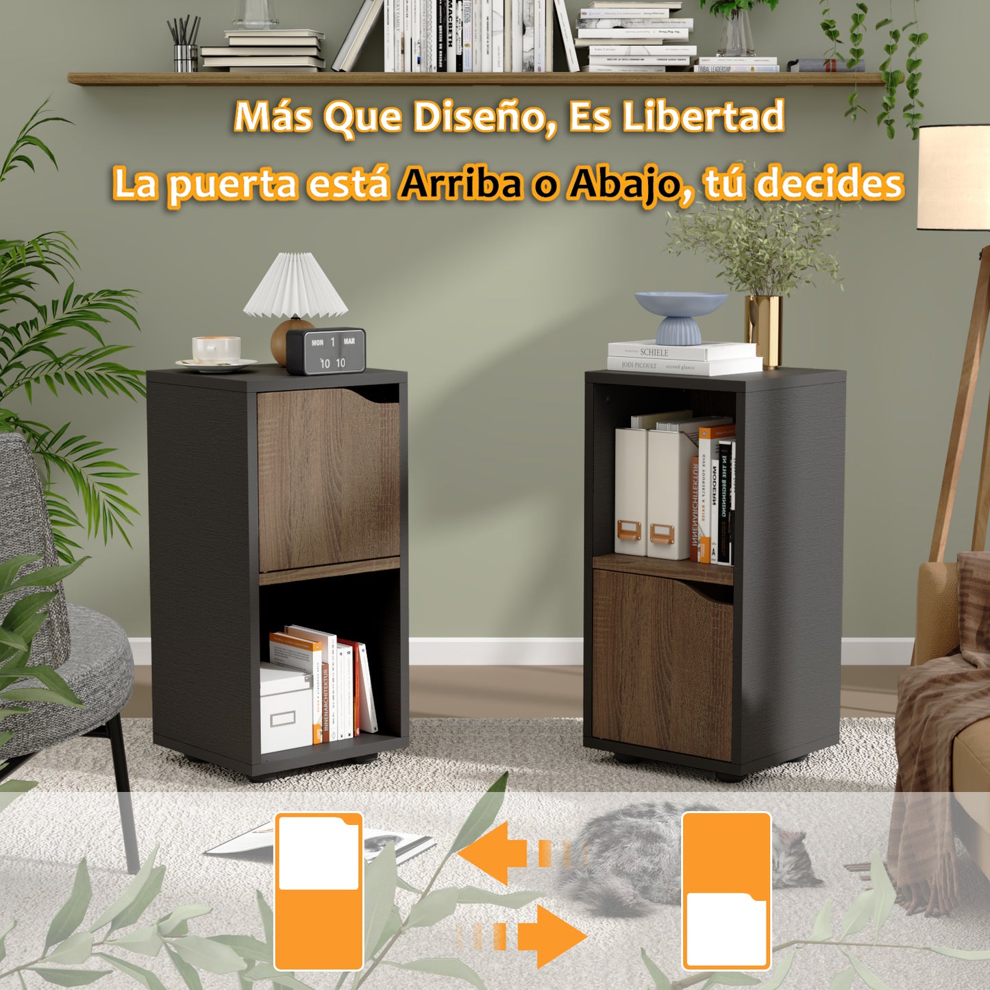 Mesita de Noche de 2 Cubos con Una Puerta Negro