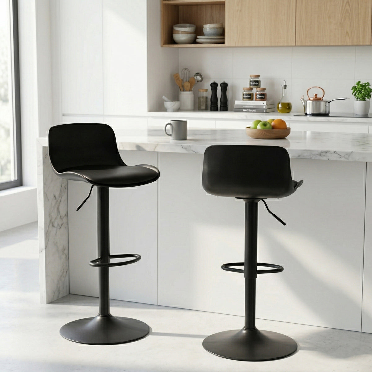 Set de 2 Bancos para Barra Estilo Minimalista Color Negro y Altura Ajustable