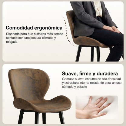 Juego de 2 Sillas Ergonómicas de Altura con Asiento y Respaldo Marrón Vintage