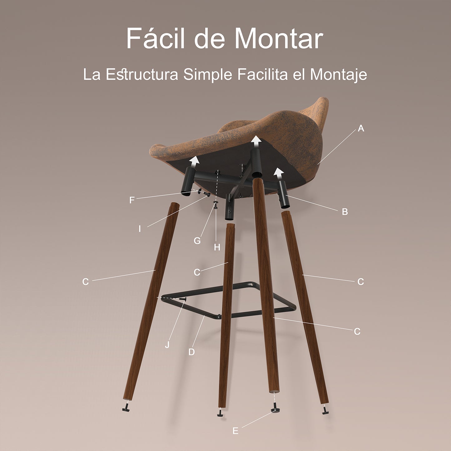Juego de 2 Taburetes de bar, Sillas Ergonómicas de Altura con Asiento y Respaldo Marrón Vintage