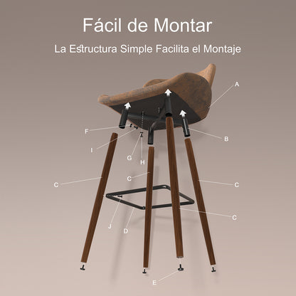 Juego de 2 Taburetes de bar, Sillas Ergonómicas de Altura con Asiento y Respaldo Marrón Vintage