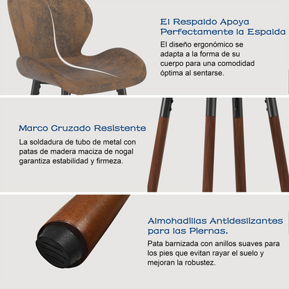 Juego de 2 Taburetes de bar, Sillas Ergonómicas de Altura con Asiento y Respaldo Marrón Vintage