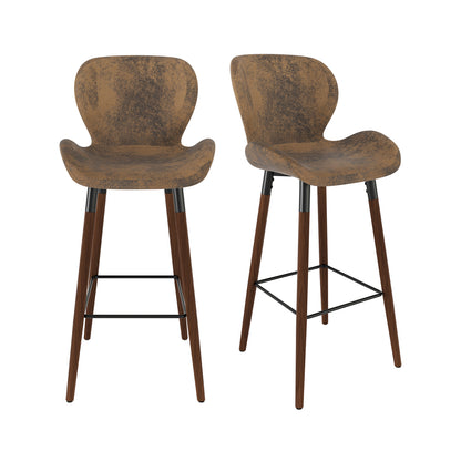 Juego de 2 Taburetes de bar, Sillas Ergonómicas de Altura con Asiento y Respaldo Marrón Vintage