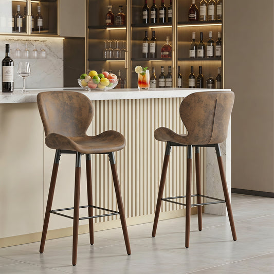 Juego de 2 Taburetes de bar, Sillas Ergonómicas de Altura con Asiento y Respaldo Marrón Vintage