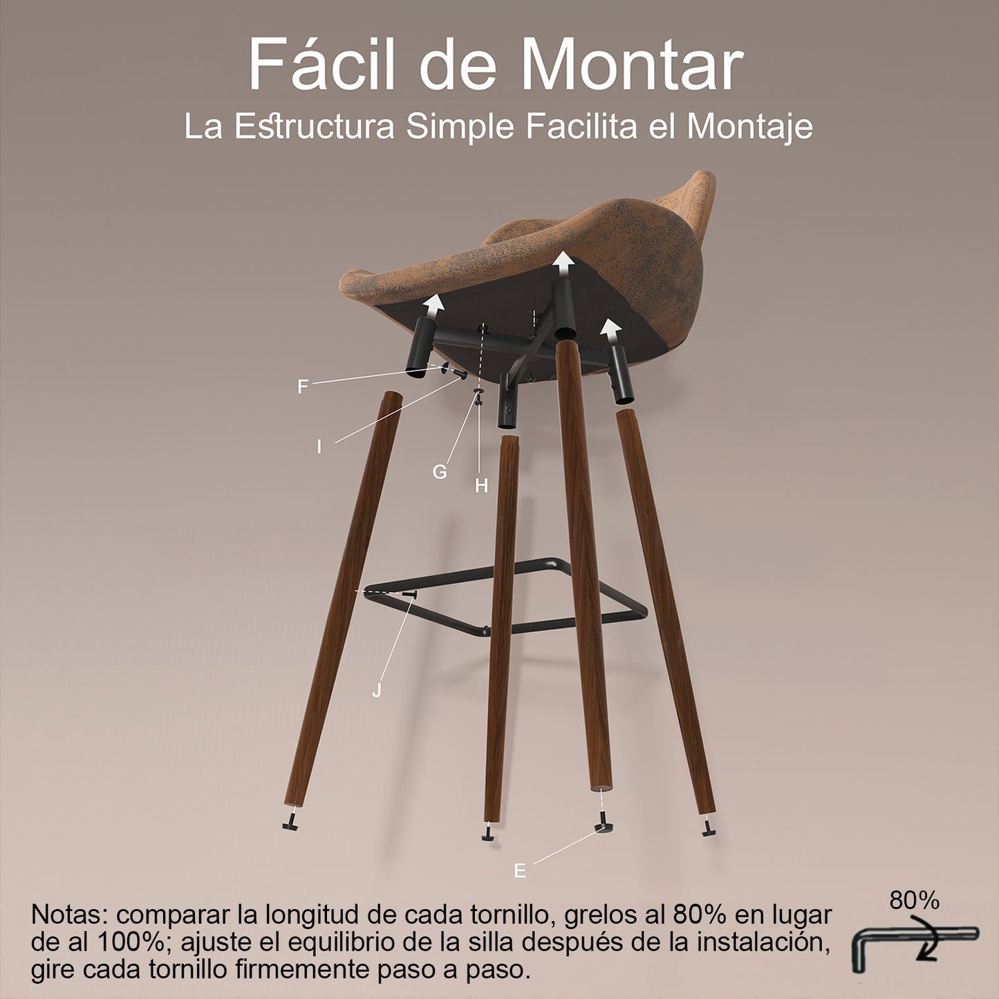 Juego de 2 Taburetes de bar, Sillas Ergonómicas de Altura con Asiento y Respaldo Marrón Vintage